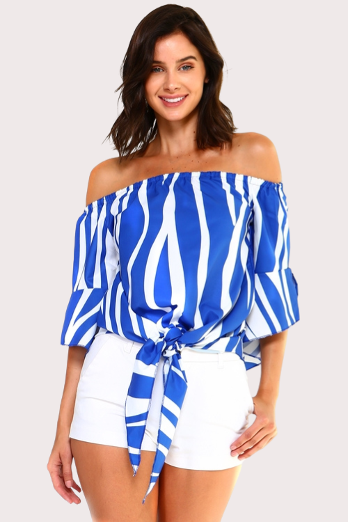 Off-Shoulder Striped Tie Blouse – Tops & Blouses by Lumiark