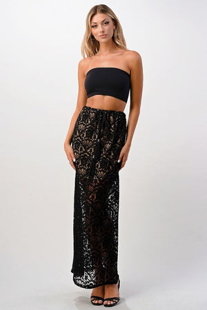 Lace Drawstring Maxi Skirt