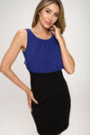 Two-Tone Fitted Dress with Rhinestone Neck – Women's Clothing by Lumiark