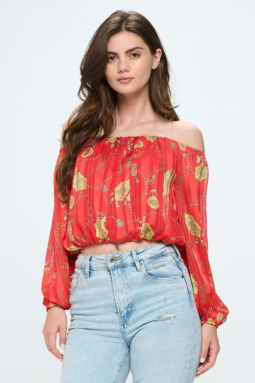 Chain Print Off-Shoulder Blouse