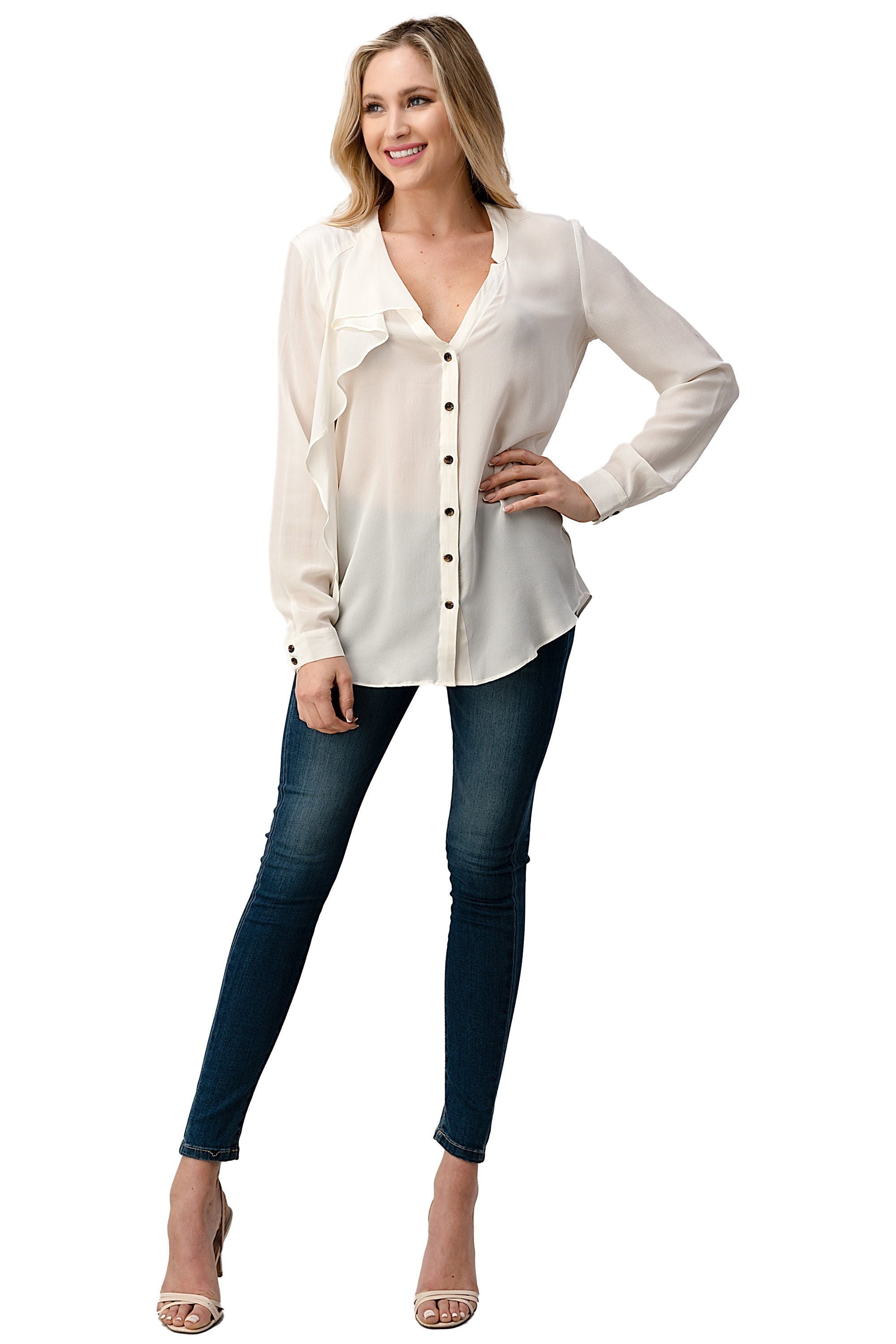 Silk Ruffle Neck Blouse