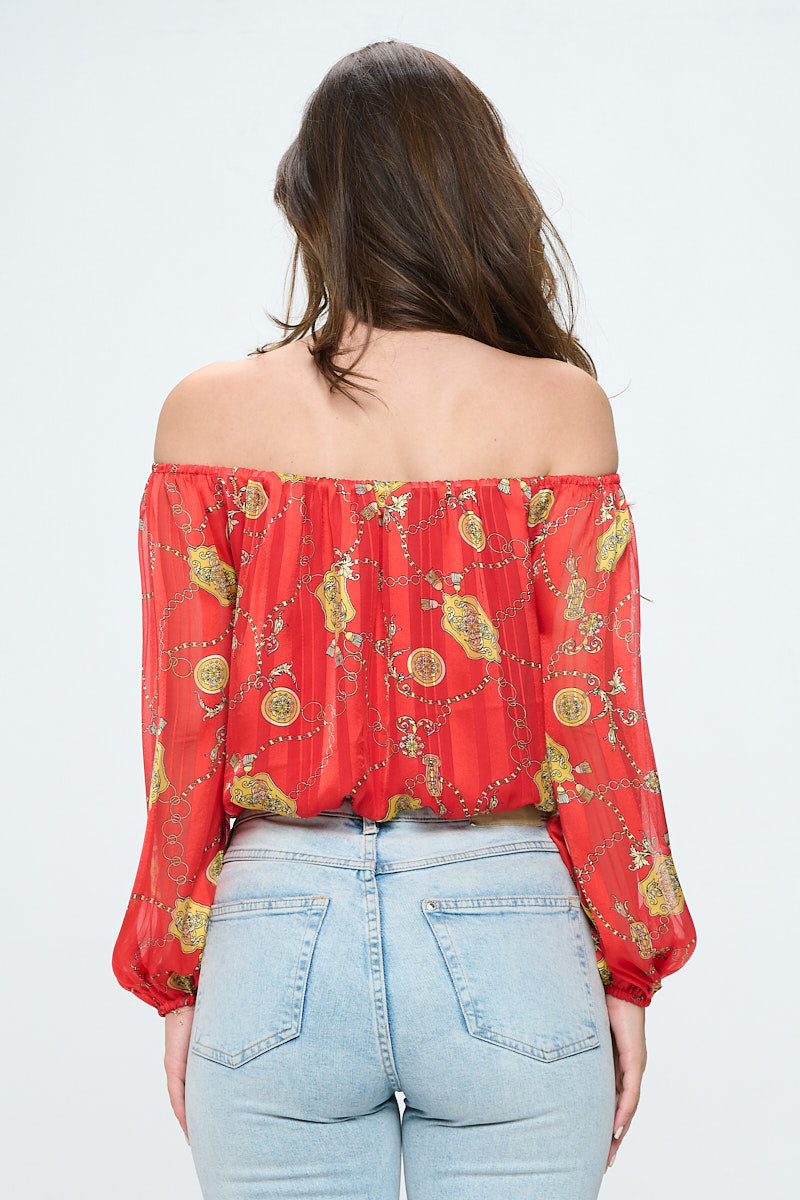 Chain Print Off-Shoulder Blouse