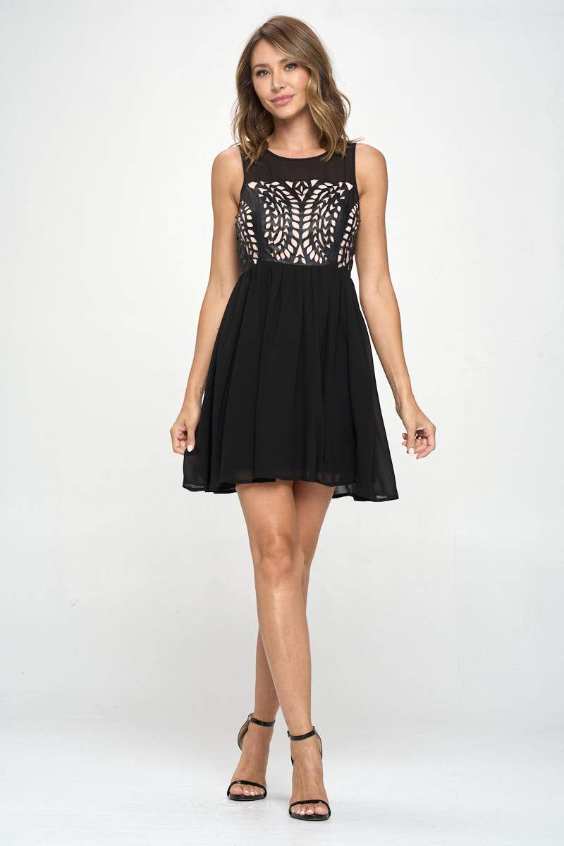 Laser-Cut Fit & Flare Mini Dress