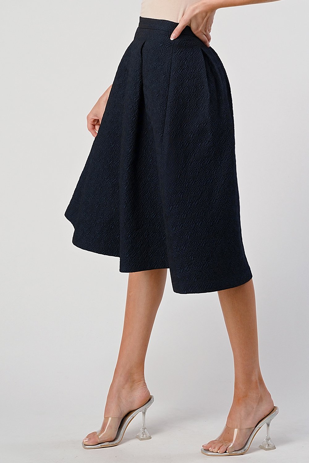 Pleated Textured Midi Skirt