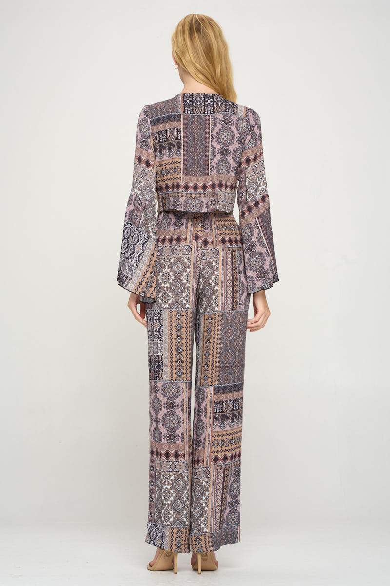 Boho Crop Tie-Front Set with Palazzo Pants