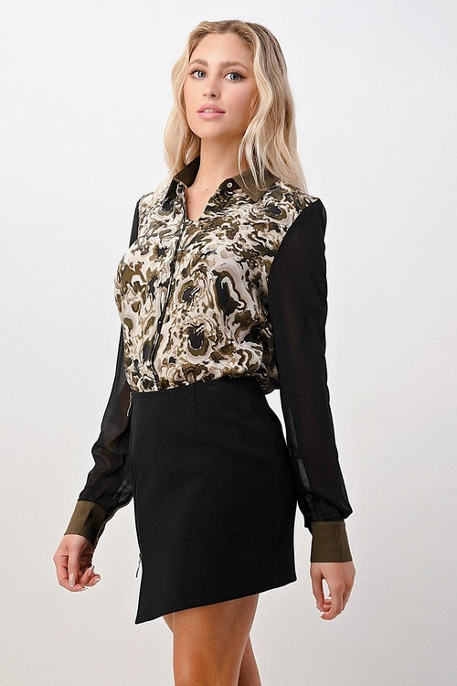 Silk Marble Print Shirt with Button Cuffs