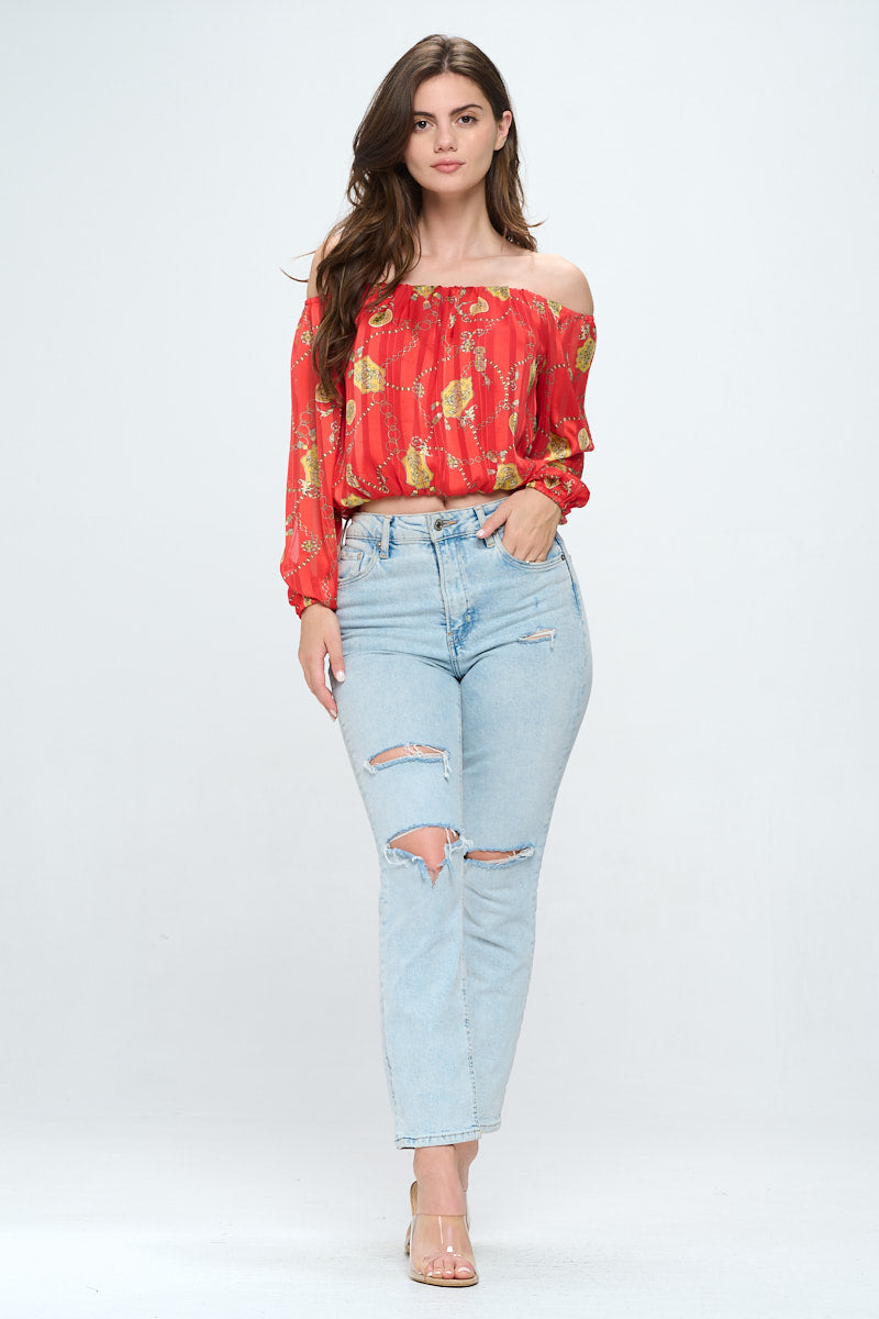 Chain Print Off-Shoulder Blouse