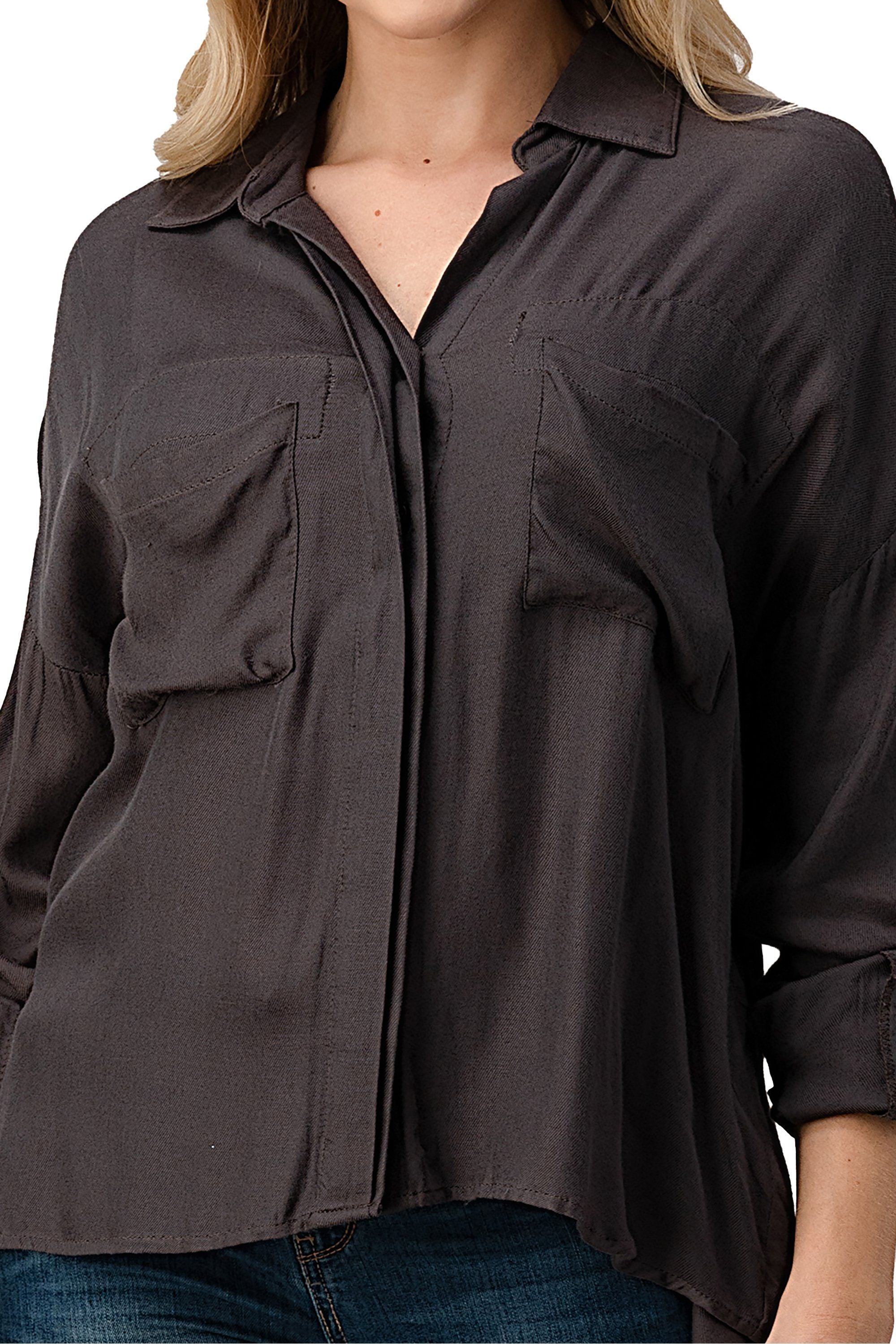 Oversized Button-Up Shirt with Pockets – Women's Clothing by Lumiark