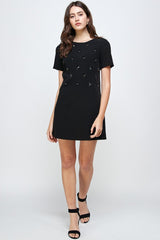 Hand-Beaded Detail Mini Dress
