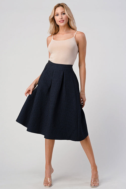 Pleated Textured Midi Skirt