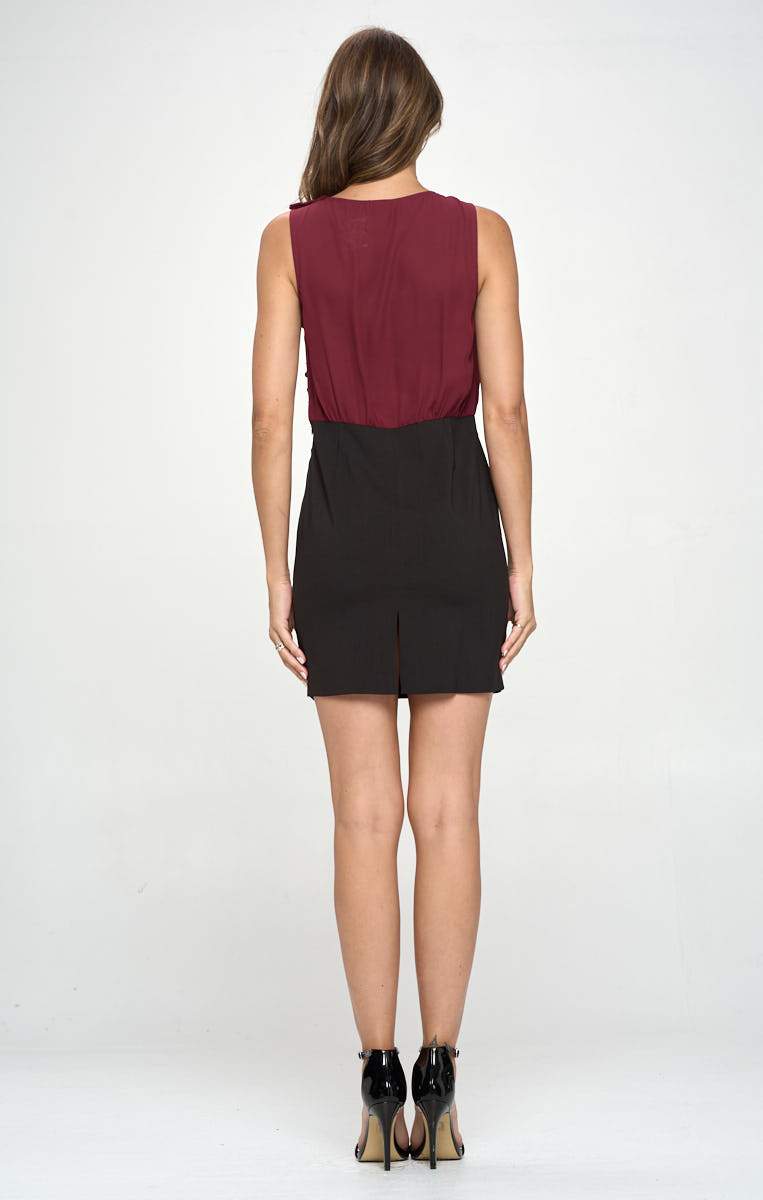 Two-Tone Draped Waist Mini Dress