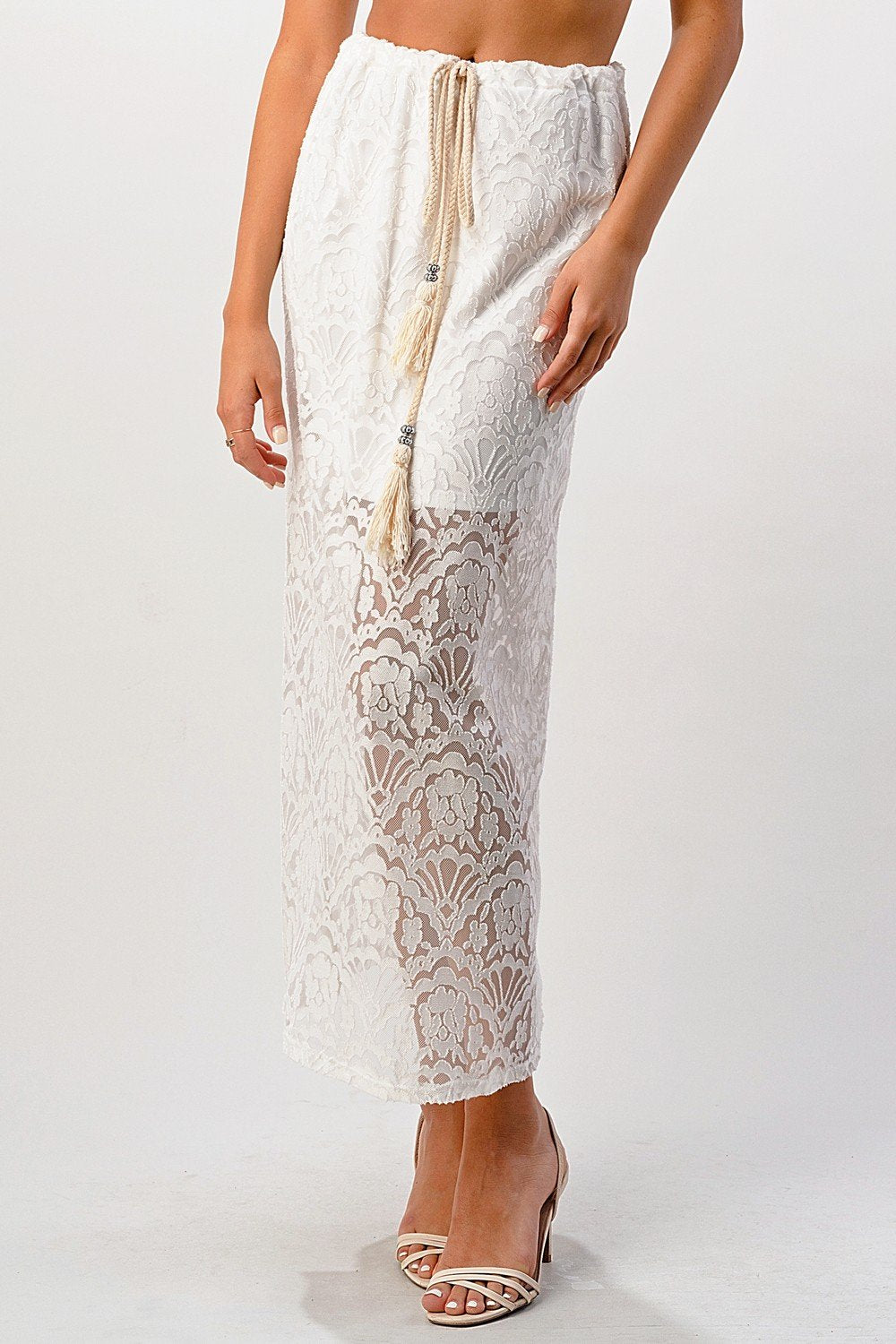 Lace Drawstring Maxi Skirt