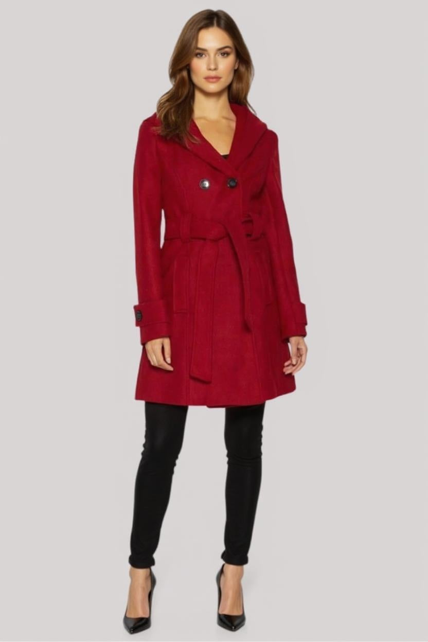 Shawl Collar Slim Fit Coat with Hood