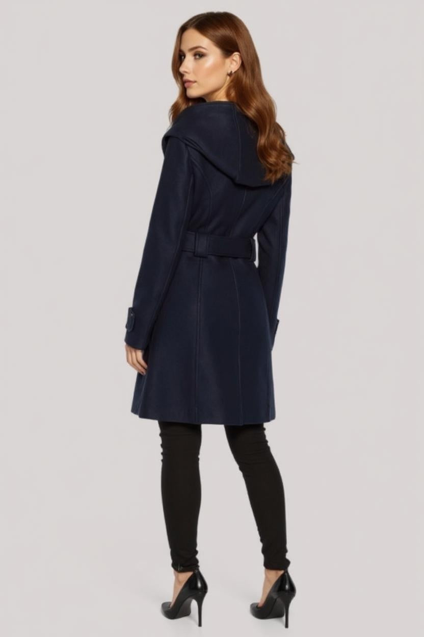 Shawl Collar Slim Fit Coat with Hood