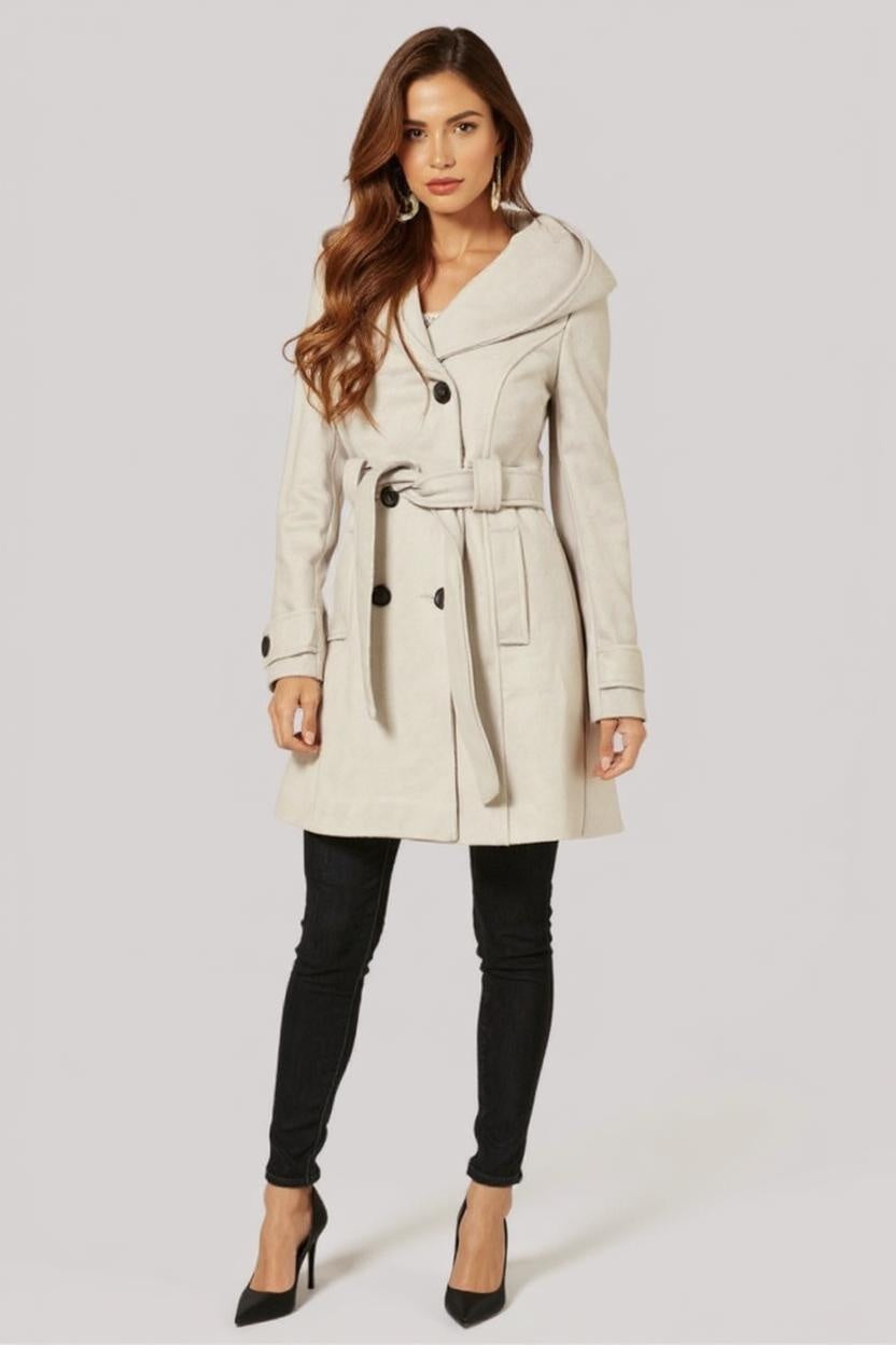 Shawl Collar Slim Fit Coat with Hood