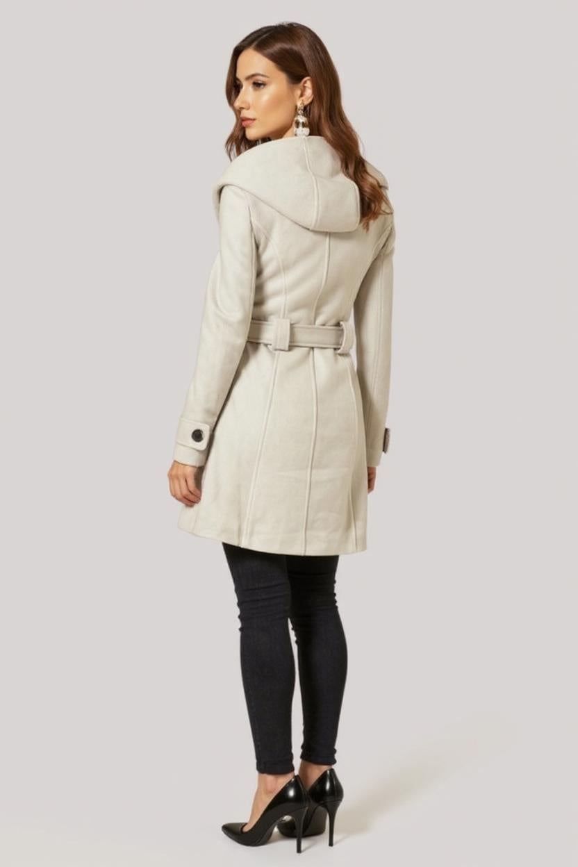 Shawl Collar Slim Fit Coat with Hood