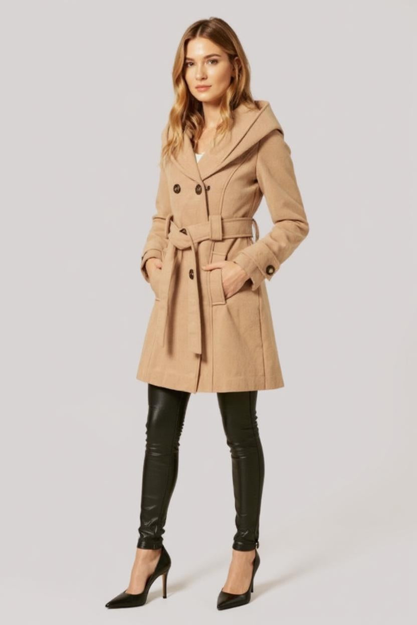 Shawl Collar Slim Fit Coat with Hood
