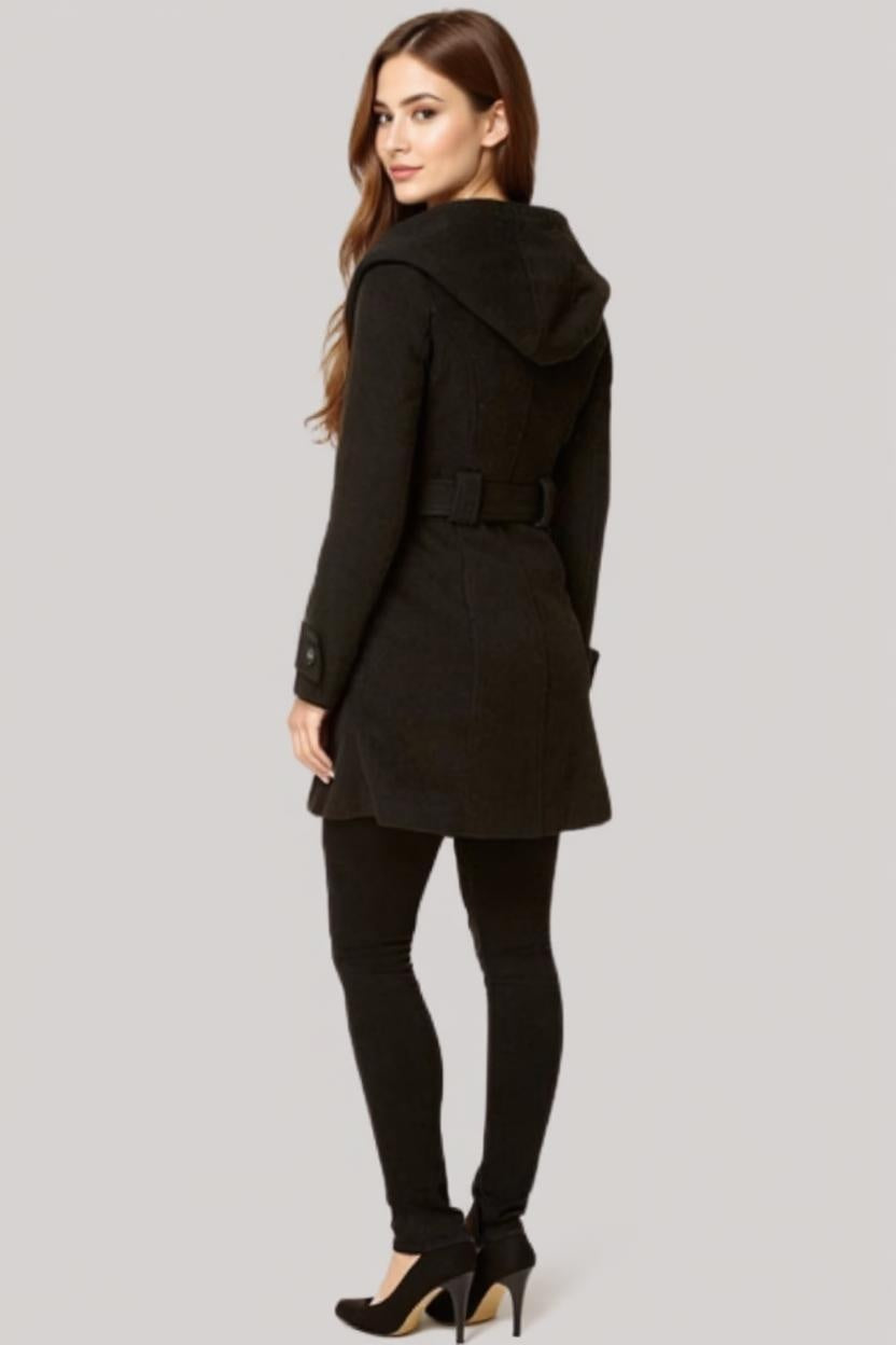 Shawl Collar Slim Fit Coat with Hood