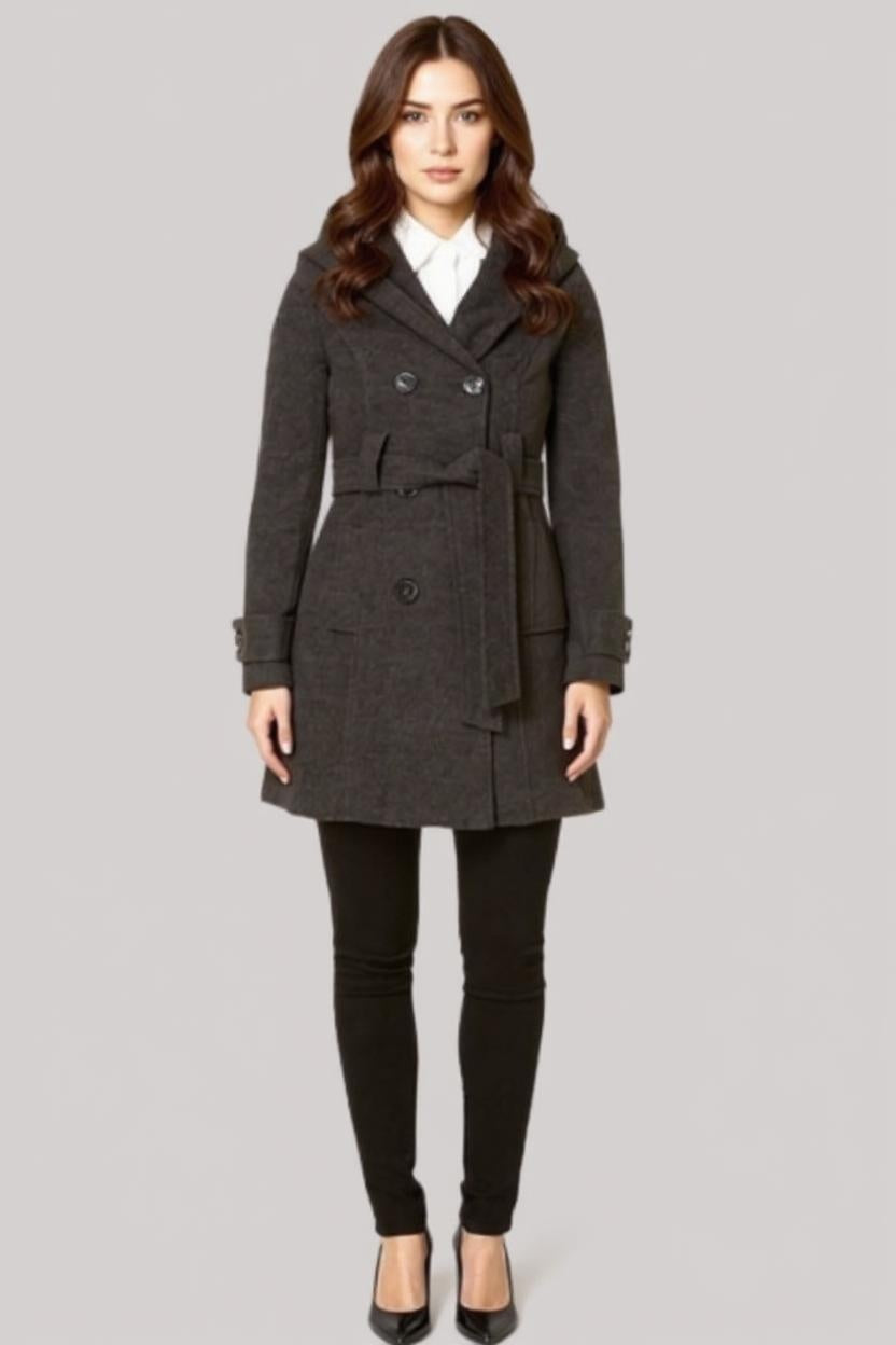 Shawl Collar Slim Fit Coat with Hood