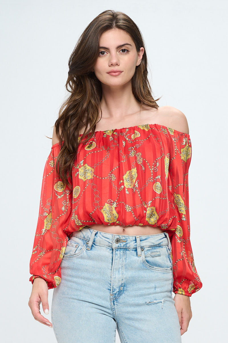 Chain Print Off-Shoulder Blouse